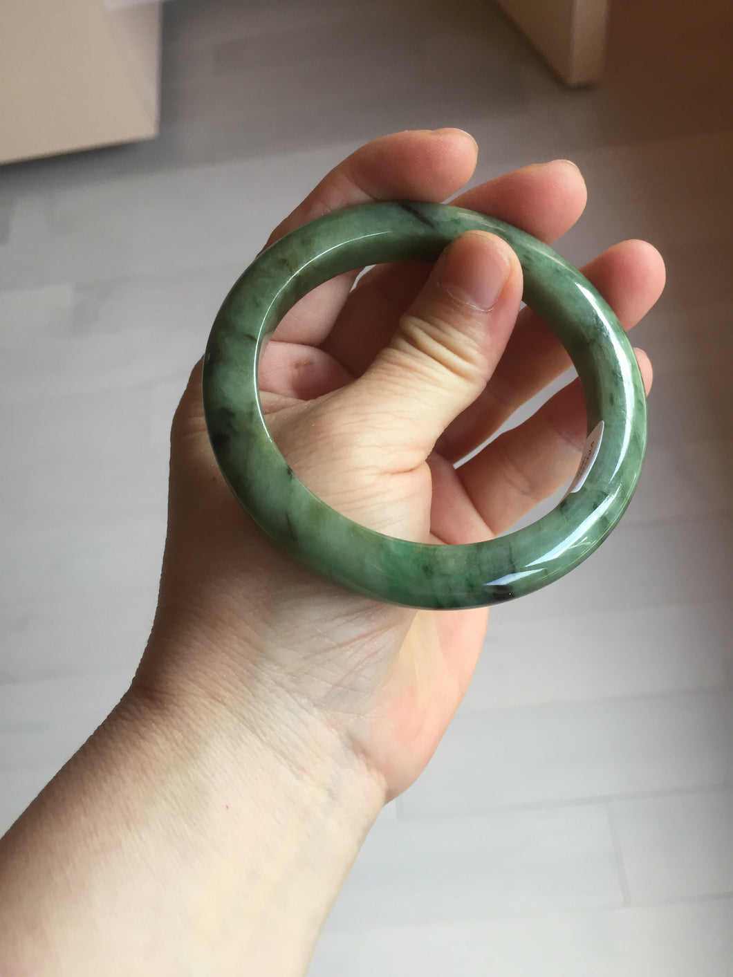 58.5mm Certified 100% natural Type A dark green/black jadeite bangle PD31-9808