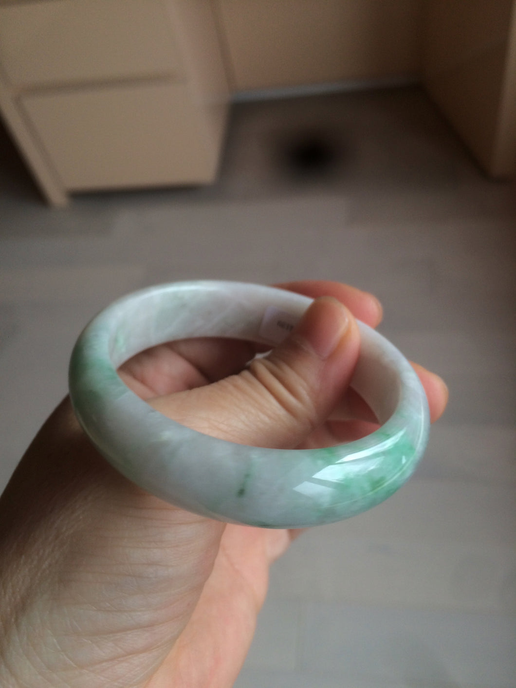 51.5mm Certified Type A 100% Natural sunny green oval Jadeite Jade bangle AZ131-4139