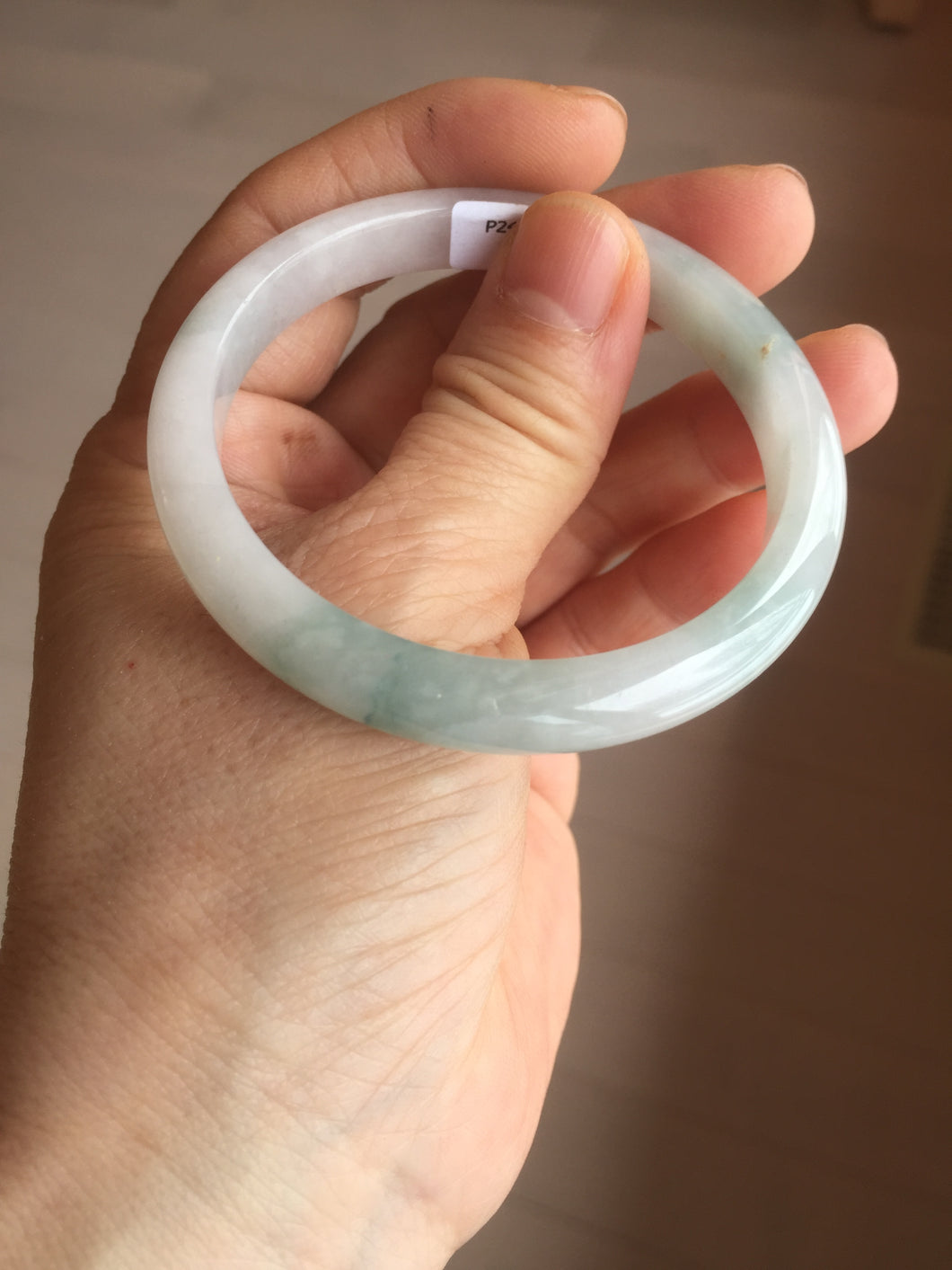 52.5mm certified natural 100% natural Type A light green/white slim jadeite jade bangle BS91-6677