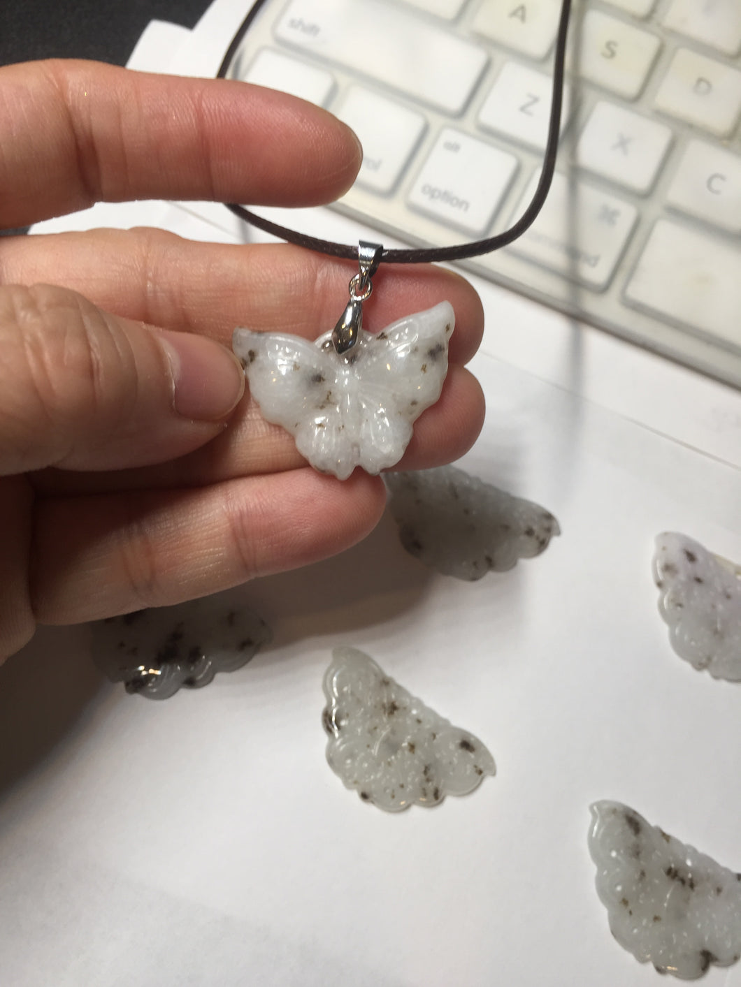 100% Natural type A white brown Jadeite Jade Withered Leaf Butterfly(枯叶蝶) pendant PB215