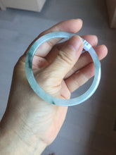 Load image into Gallery viewer, 58.3mm certified 100% natural type A light green white with green floating flowers flat jadeite bangle PD29-5817
