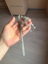 Load image into Gallery viewer, 17.5 cm 100% Natural Light yellow gray black(灰冰) Bamboo-Style Xiu Jade (Serpentine) Hairpin with rose Hanging Ornament AW46
