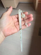 Load image into Gallery viewer, 16.5cm 100% Natural White Light Green Yellow Autumn Hues Xiu Jade (Serpentine) Hairpin with hanging beads SY136
