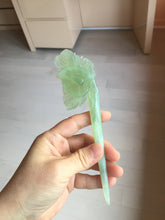 Load image into Gallery viewer, 16cm 100% Natural light green Xiu Jade Serpentine vantage carved lily hairpin AW23
