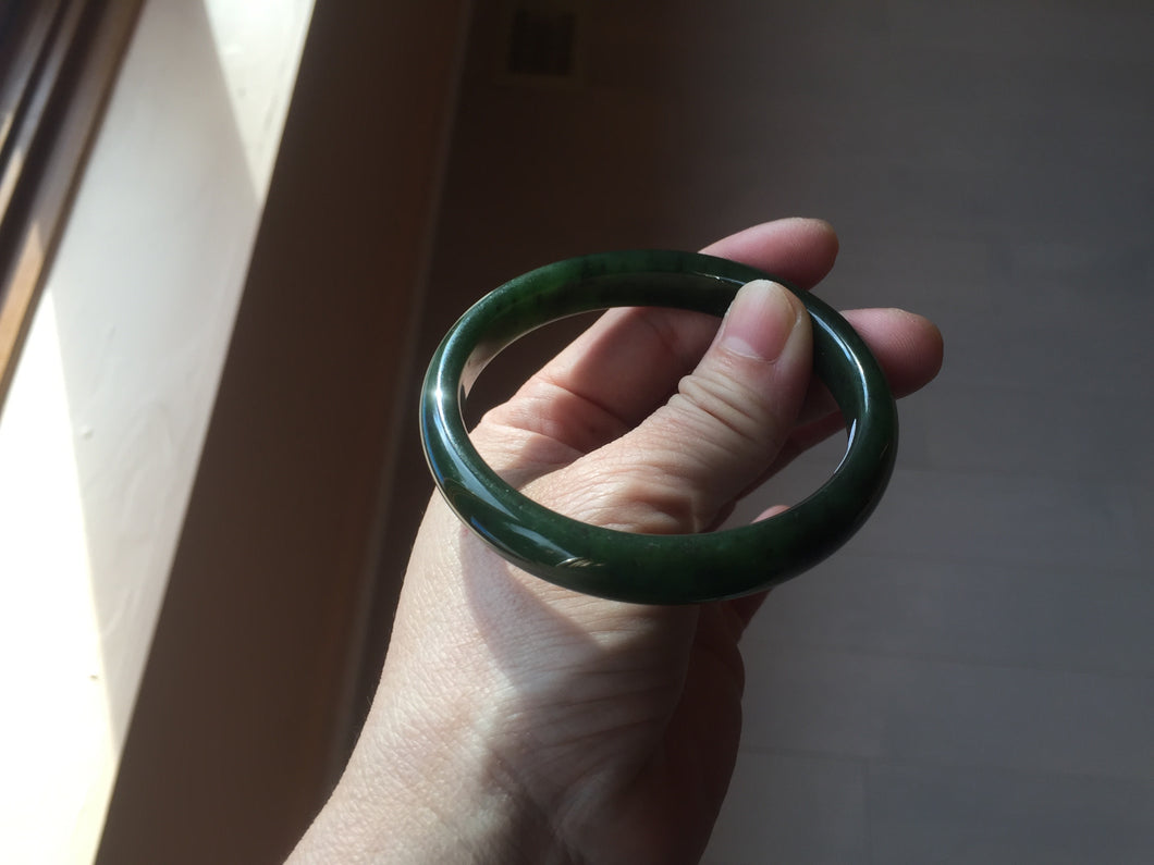 59.2mm certified 100% Natural dark green/black nephrite (碧玉)  bangle HN24-9139