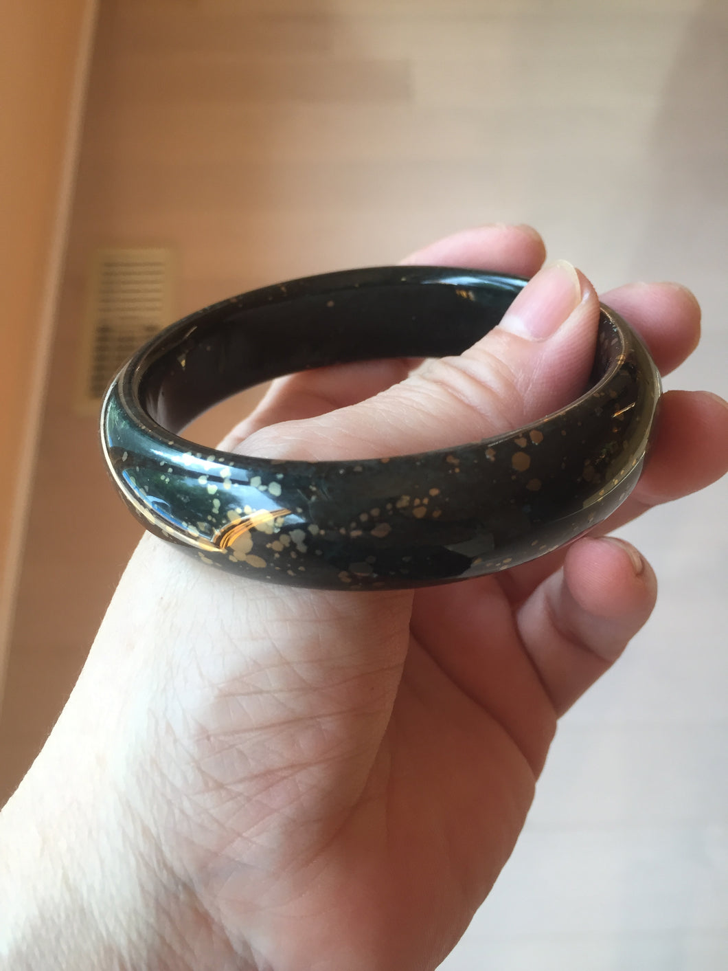 60.3mm 100% Natural dark green/black meteorite Stellar Night sky nephrite bangle HN26-7598