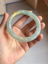 Load image into Gallery viewer, 56.5mm 100% Natural type A light green white carved and golden-painted chubby round cut Jadeite Jade bangle PA170-2942
