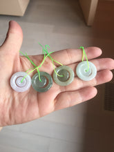 Load image into Gallery viewer, 21-22mm Type A 100% Natural light purple/oily light green/gray Jadeite Jade concentric circle safety Guardian ring Pendant (子母扣,同心环) group PB45
