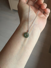Load image into Gallery viewer, 11mm Type A 100% Natural icy watery oily dark green gray black(老油青) SMALL Jadeite Safety Guardian Button donuts pendant PF22 Add on item
