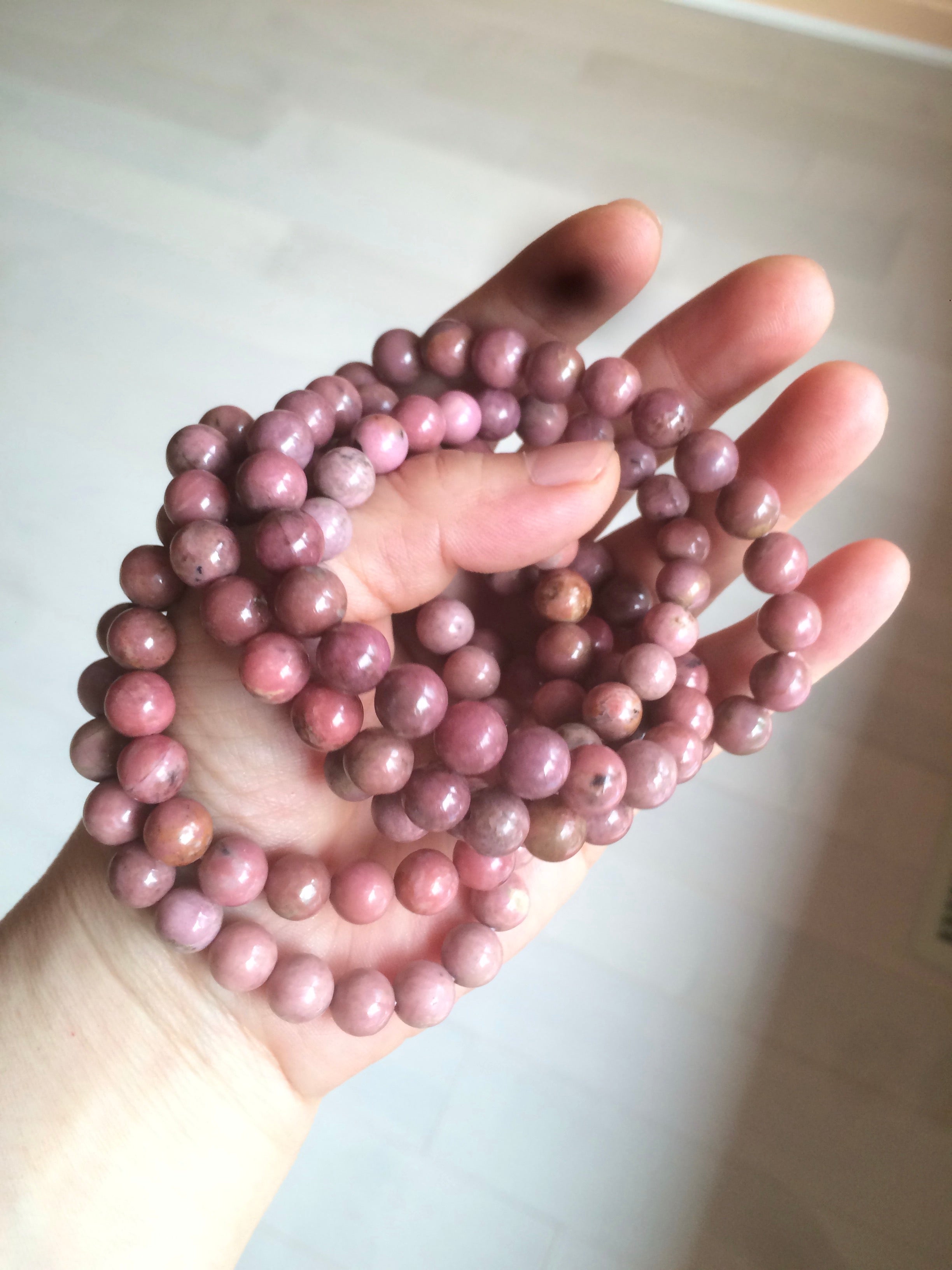 8-8.3mm 100% natural pink rose stone (Rhodonite) bracelet XY65 ...
