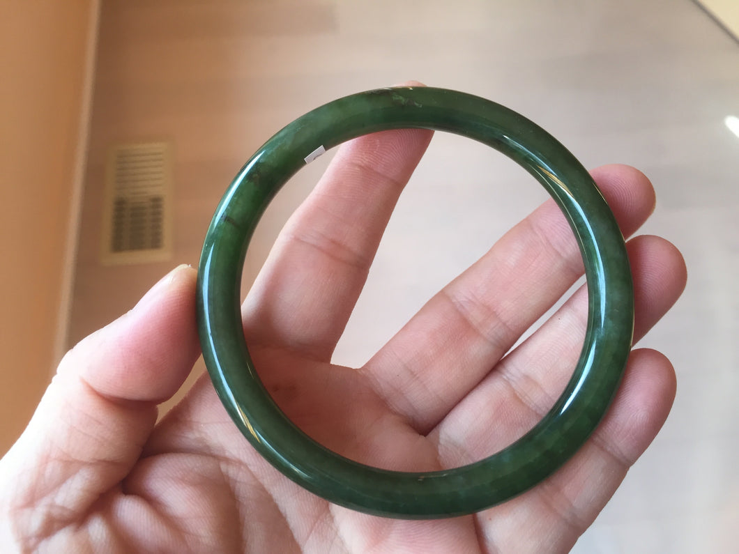 62mm certified 100% Natural dark green/black round cut nephrite (碧玉)  bangle HN18-9161