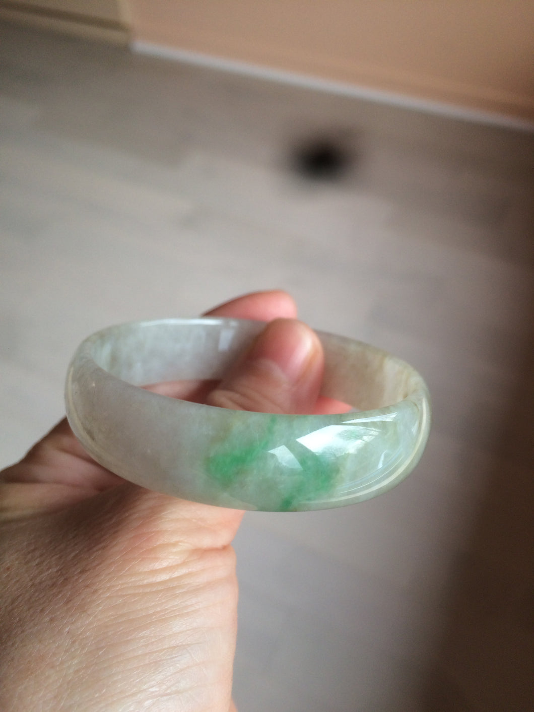 52.7mm Type A 100% Natural icy sunny green/gray/black/brown Jadeite Jade bangle AT49
