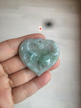Load image into Gallery viewer, 100% Natural type A light green/white concentric hearts/pinky promise(执子之手，与子偕老) jadeite Jade pendant necklace AZ74
