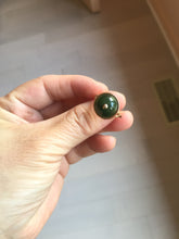 Load image into Gallery viewer, 100% Natural green black nephrite (碧玉) cabochon Jade ring (adjustable size) HE110
