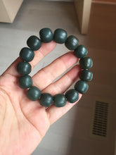 Load image into Gallery viewer, 100% Natural 14x12.3mm dark green/gray/brown/black vintage style nephrite Jade bead bracelet HE50
