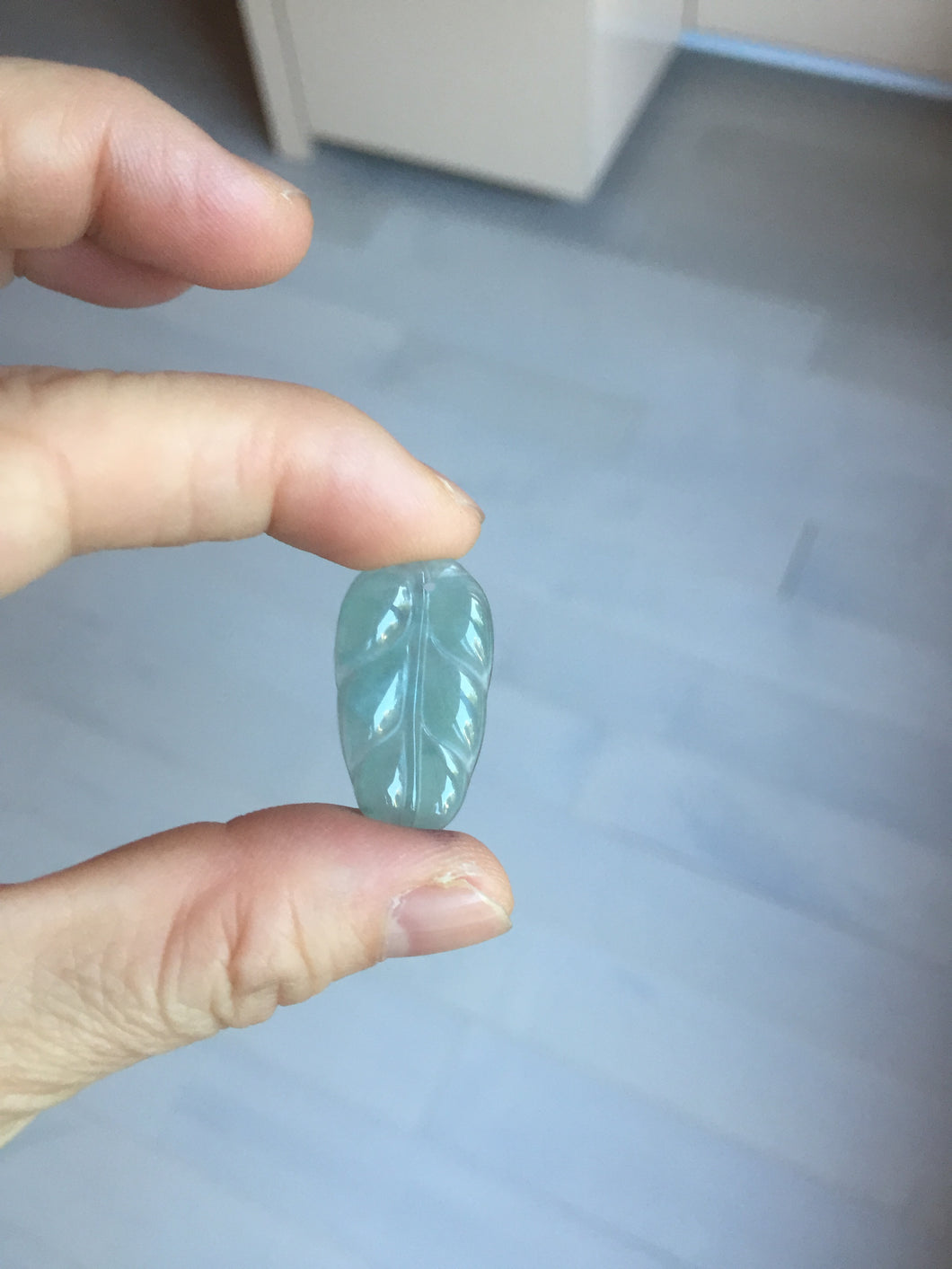 100% natural type A icy watery light green blue gray Guatemala jadeite leaf pendant BP184-1