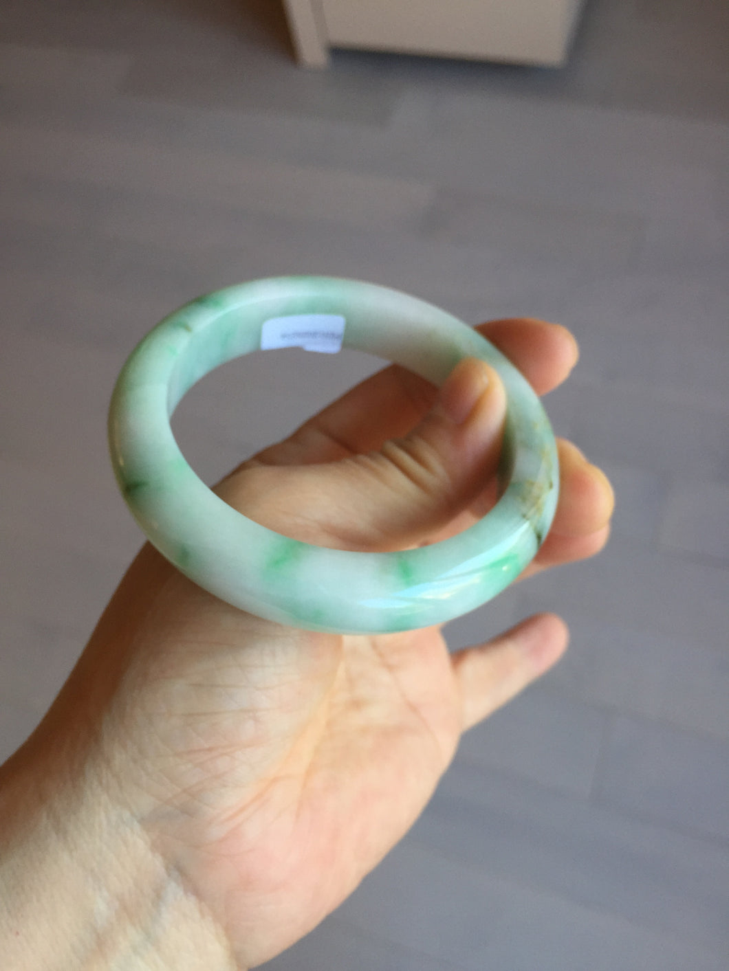 55.8mm certified type A 100% Natural sunny green white flying flowers jadeite jade bangle AX129-5234