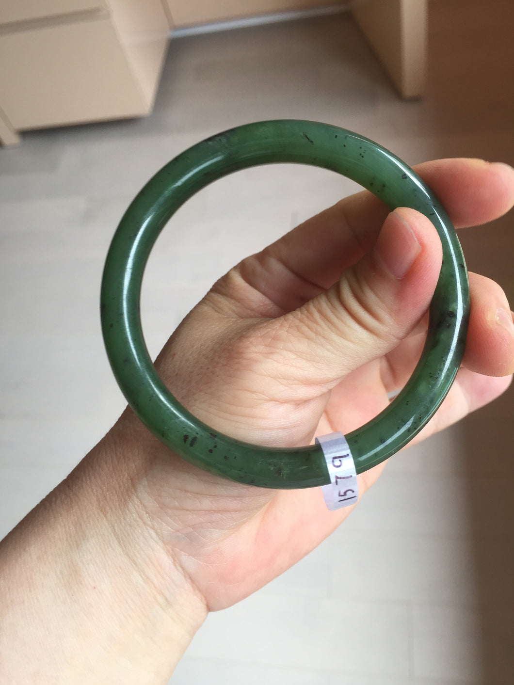 61.5mm certified 100% Natural dark green black (碧玉) round cut nephrite Jade bangle HT105-1579