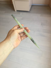 Load image into Gallery viewer, 23cm 100% Natural light green black (绿水墨) Xiu Jade Serpentine square style hairpin AW16
