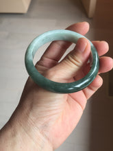 Load image into Gallery viewer, 53.4mm certified 100% natural Type A oily dark green gray black(老油青)  half mountain half water (半山半水) oval jadeite jade bangle BS177-0063
