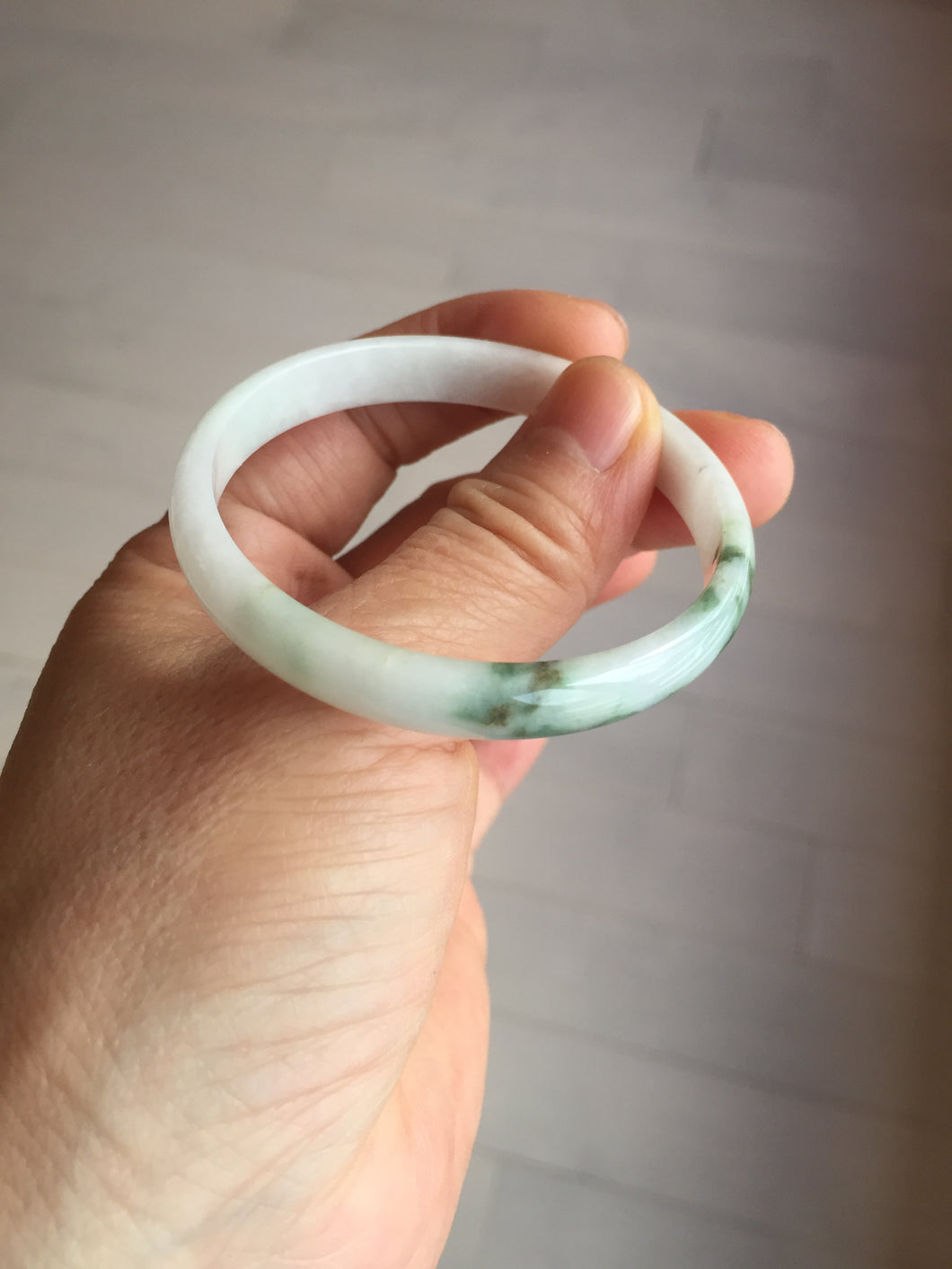 50.2mm Certified Type A 100% Natural white with floating flowers/purple Jadeite Jade bangle BL92-4677