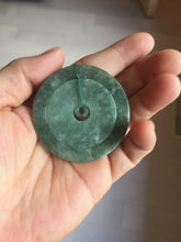 Load image into Gallery viewer, 48mm Type A 100% Natural icy dark green/gray Jadeite Jade safety Guardian donut Pendant PB195-2
