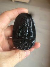 Load image into Gallery viewer, 100% Natural type A black jadeite jade(墨翠， mocui) Guanyin pendant BG31-3
