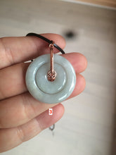 Load image into Gallery viewer, 27mm Type A 100% Natural icy light green Jadeite Jade concentric circle safety Guardian ring Pendant (子母扣,同心环) AX38
