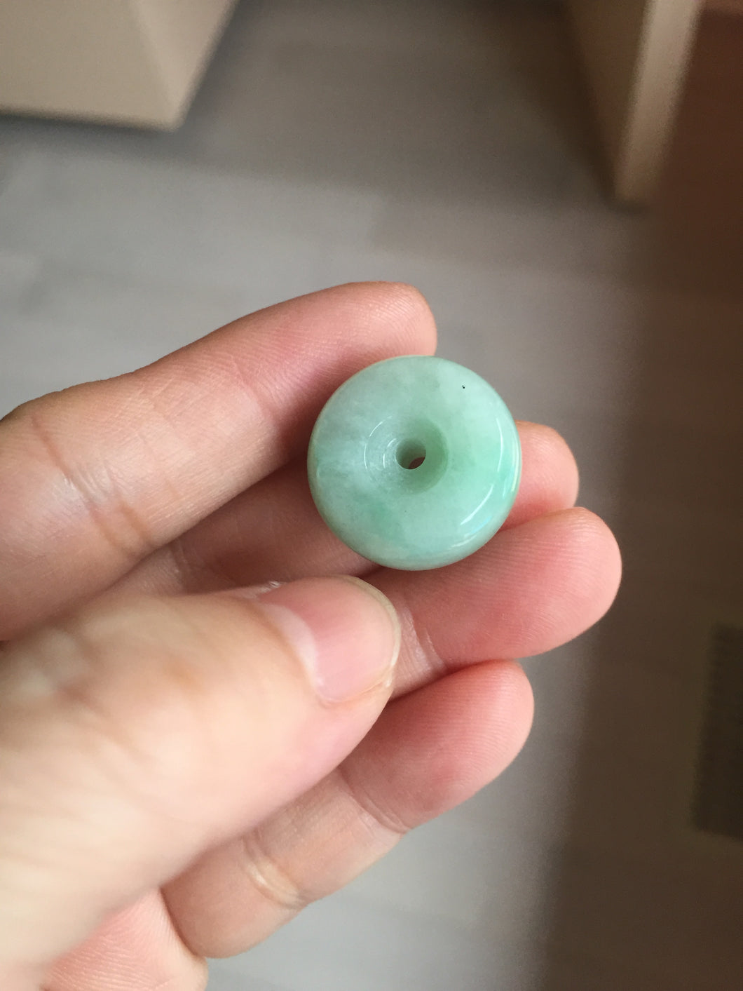 20mm Type A 100% Natural Sunny green/white Jadeite Jade Safety Guardian Button donuts Pendant group PD10