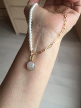 Load image into Gallery viewer, 100% natural Type A white light purple Jadeite pendant and Faux Pearl Necklace PD168
