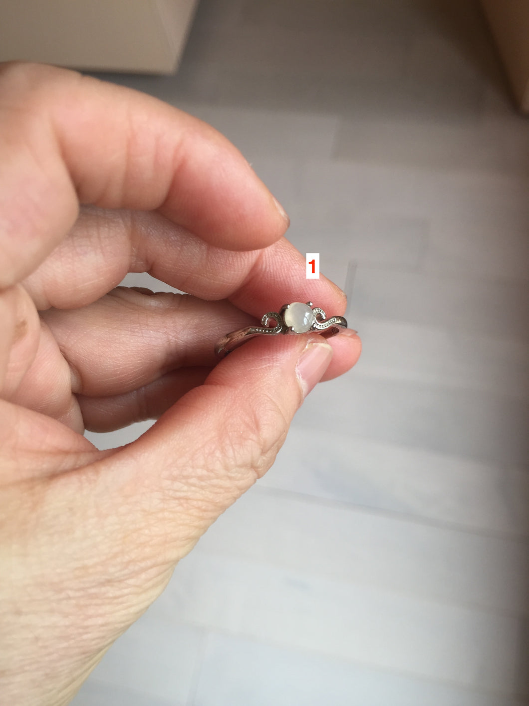 100% natural type A sunny green white clear four-prong jadeite jade ring group PC7