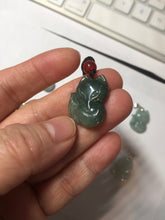 Load image into Gallery viewer, 100% natural type A dark green/light green/white/gray jadeite jade fox pendant necklace BF149
