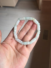 Load image into Gallery viewer, Size 52-62mm 100% natural type A white light green vintage style bamboo joints with hollow cross-shaped patterns jadeite jade beads bracelet PC52
