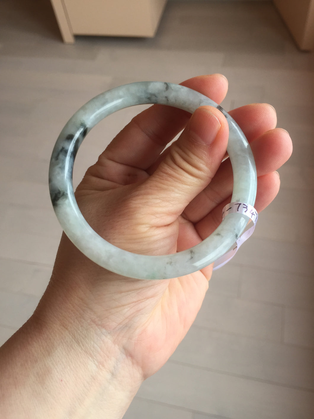 58.5mm certified Type A 100% Natural icy dark green white with green floating flowers  round cut Jadeite Jade bangle BS64-7347