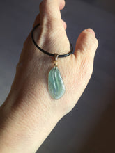 Load image into Gallery viewer, 100% natural type A icy watery light green blue gray Guatemala jadeite feather pendant PE25
