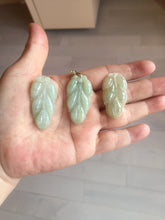 Load image into Gallery viewer, 100% natural icy watery clear green white type A jadeite jade leaf pendant group E54

