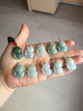 Load image into Gallery viewer, 100% natural type A dark green/light green/white/gray jadeite jade fox pendant necklace BF149
