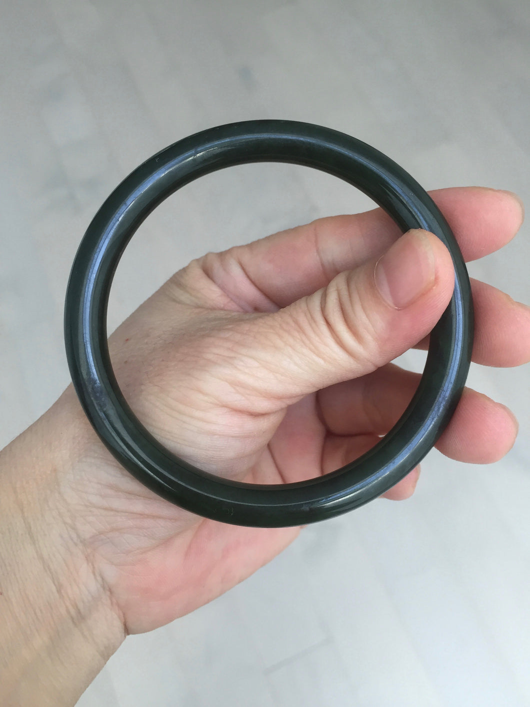 62mm certified 100% Natural dark green/black round cut nephrite (碧玉)  bangle HN21-9155
