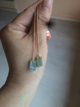 Load image into Gallery viewer, 100% Natural icy watery deep sea blue/green/gray safe and sound dangling Guatemala jadeite Jade earring Q125
