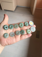Load image into Gallery viewer, 17.8mm Type A 100% Natural icy watery dark green white gray Jadeite Jade Safety Guardian Button donuts Pendant group PB151
