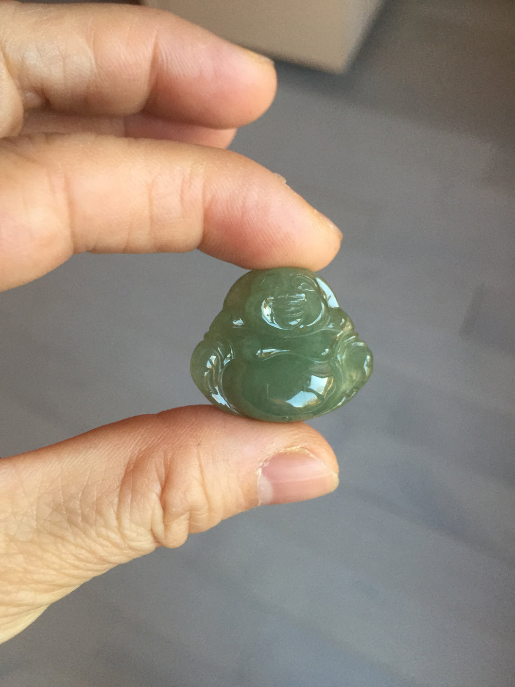 100% Natural type A icy watery dark green(老油青) happy Buddha jadeite pendant BD190