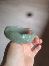 Load image into Gallery viewer, 53mm 100% natural light green/gray Quartzite (Shetaicui jade) 3D carved Magpie and Peony bangle XY62
