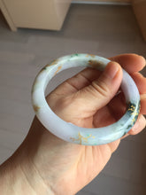 Load image into Gallery viewer, 58mm certified 100% Natural type A sunny green dark green purple carved branches and flowers and golden-painted Jadeite Jade bangle PH185-5926
