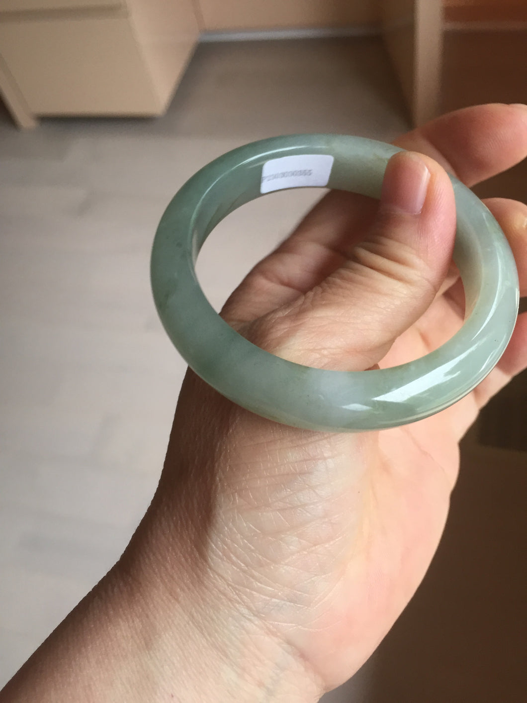 53.8mm 100% natural Type A icy watery light green/gray jadeite jade bangle PC118-0355