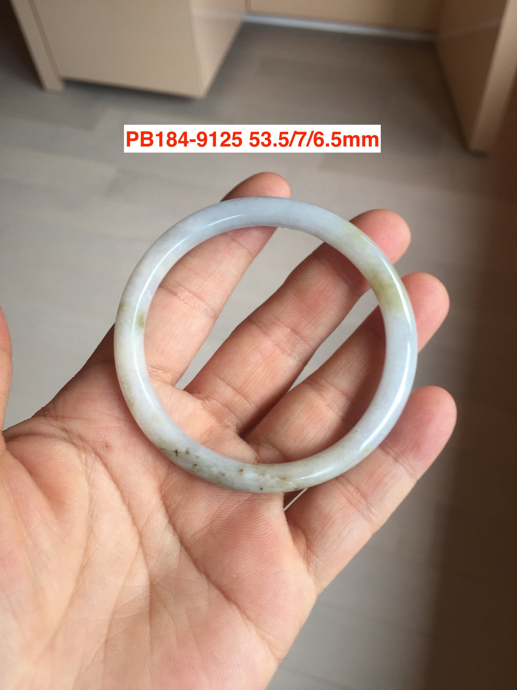 53.5mm Certified type A 100% Natural light green purple brown black slim round cut Jadeite bangle PB184-9125