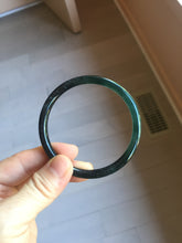 Load image into Gallery viewer, 58mm Type A 100% Natural half balck hakf ice watery dark green/blue/gray with flying snow Guatemala slim round cut Jadeite bangle PJ73-0684
