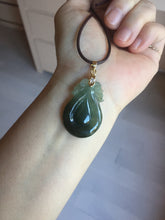 Load image into Gallery viewer, 100% Natural type A dark green/gray/black(油青) Jadeite Jade seashell (福贝)  pendant group BP187
