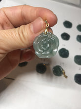 Load image into Gallery viewer, 100% Natural type A icy watery blue green gray Guatemala jadeite Rose Pendant group BP181
