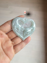 Load image into Gallery viewer, 100% Natural type A light green/white concentric hearts/pinky promise(执子之手，与子偕老) jadeite Jade pendant necklace AZ74
