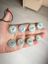 Load image into Gallery viewer, 100% natural Type A light green/white concentric circle jadeite jade safety Guardian ring pendant BN28
